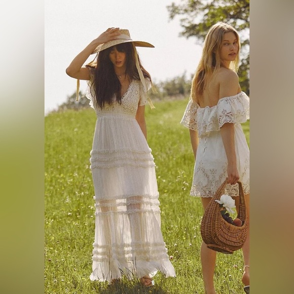 Free People wedding dress boho maxi crochet embroidered BHLDN Anthropologie - Picture 1 of 13